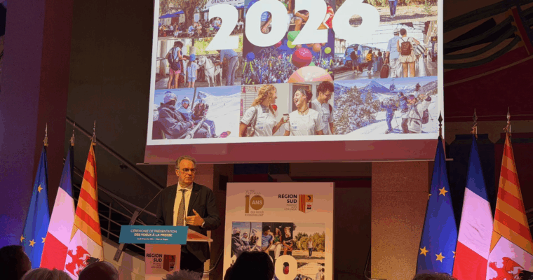 Renaud Muselier prononçant son discours lors de la cérémonie des voeux 2026 de la Région Sud