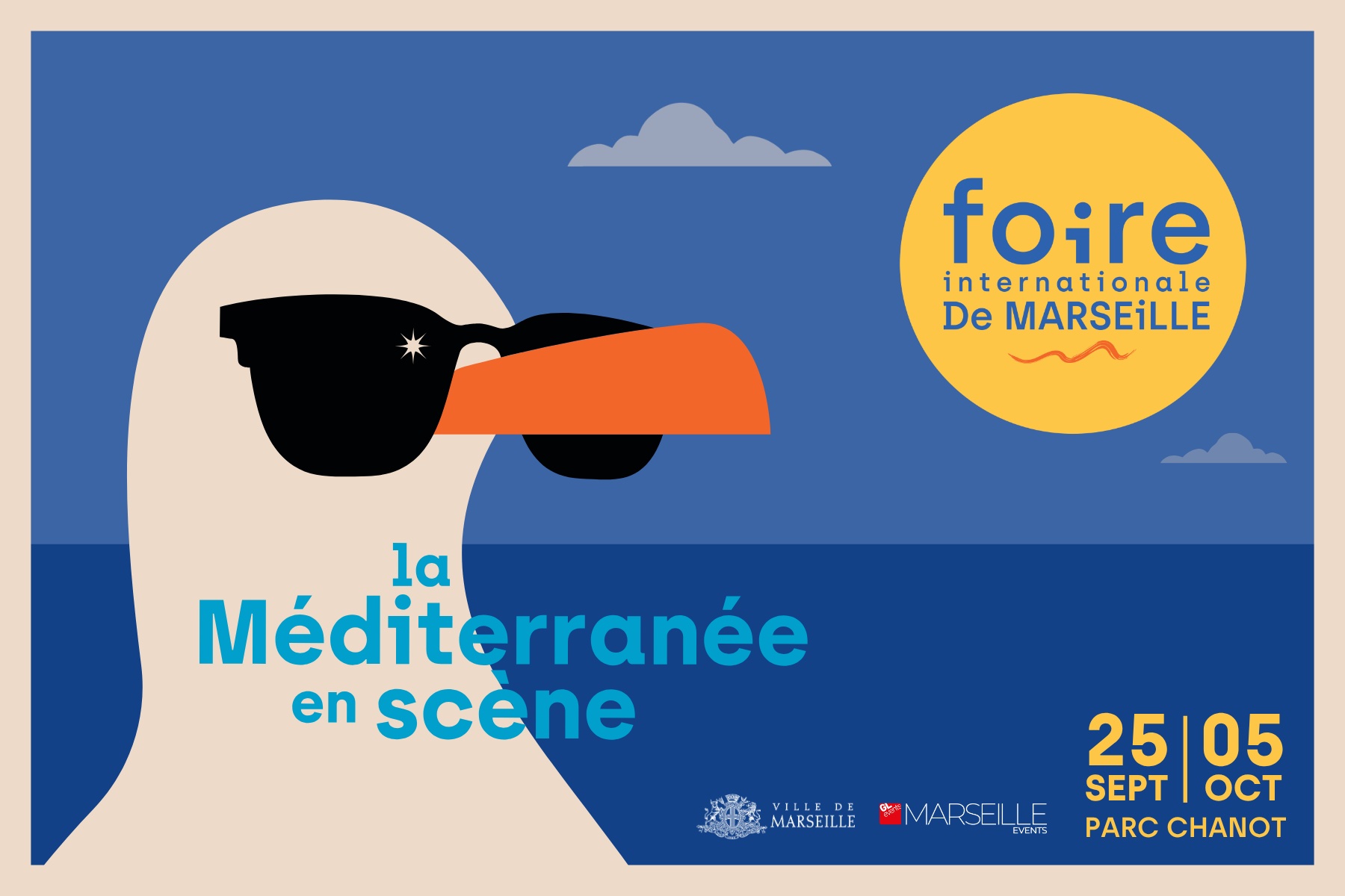 Affiche de la Foire internationale de Marseille 2026 sur le thème « La Méditerranée en scène »